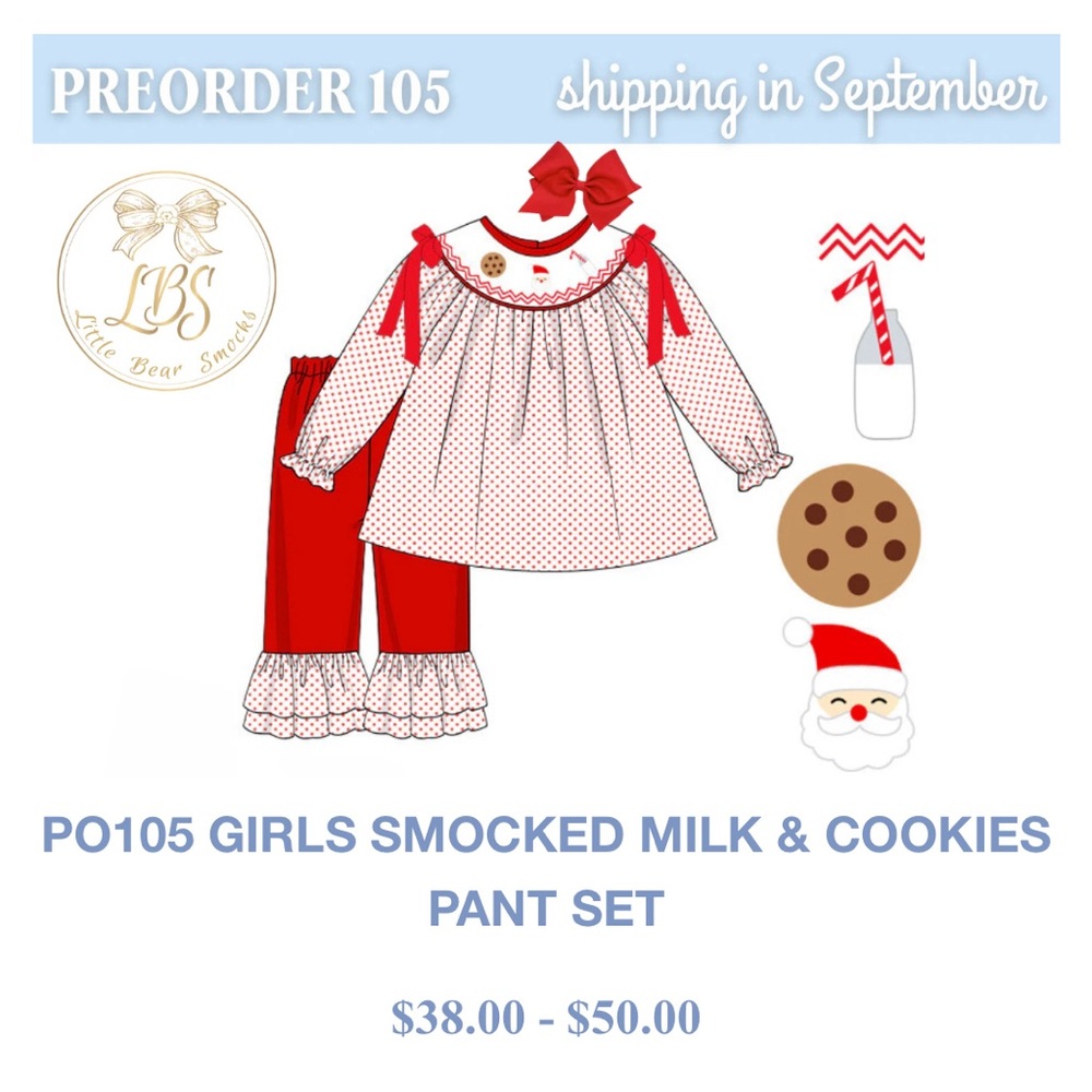 NWTLittle Bear Smocks Santa and Cookies ruffle pant set girls 12M